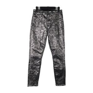 7FAM Silver Snake Print Zip Front Skinny Leg Pants 28 (27" Inseam)